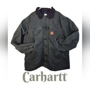 Carhartt Mens Jacket Sz 3XL Tall Army Green Canvas Corduroy Collar Cinch Tie
